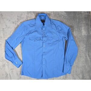 Lanzo Couture Men's Medium Blue Geometric Print Long Sleeve Button Down Shirt